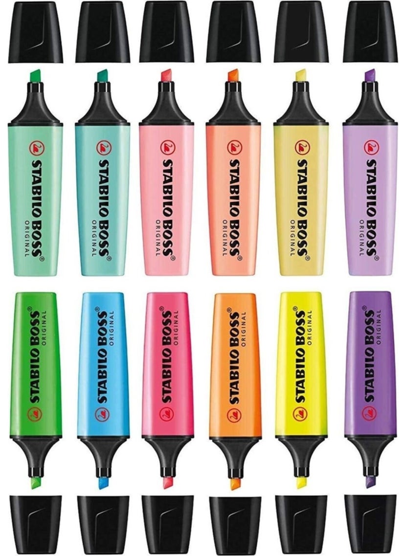STABILO Boss Original Highlighter Marking Pen 6 Pastels 6 Vibrant Colors  - Image 1