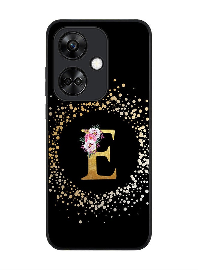 Stylizedd Rugged Black Edge case for OnePlus Nord CE3 / Oppo K11, Slim fit Flexible   Custom Monogram Initial Letter Floral Pattern Alphabet - E (Black) - Image 1