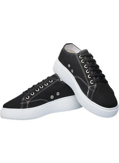 Liger Women's Comfortable Thick Sole Linen Sneakers Black  - Image 3
