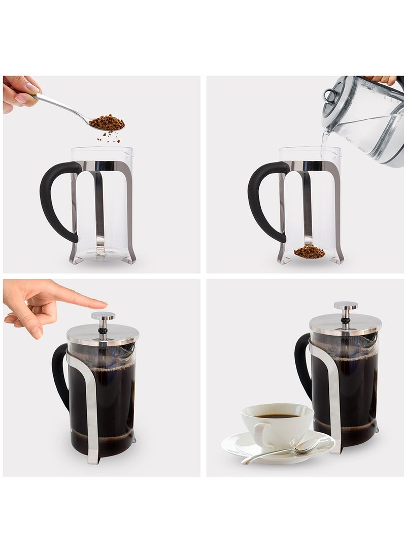 Biggcoffee French Press Coffee Maker 600ml, 4 cup French Coffee Press, Stainless Steel Frame, Borosilicate Glass, Coffee Pot - FY450  - Image 3