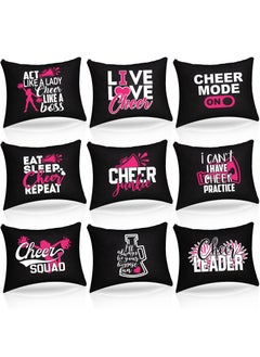 Saintrygo Saintrygo 9 Pieces Cheer Makeup Canvas Bag Cosmetic for Cheerleaders Gifts Cheer Portable Bag Toiletry Makeup Case Gift Zipper Pouches for Teammates Girls(Black) 