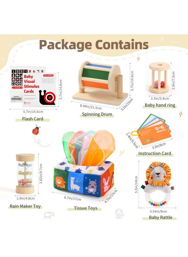 Toyssa Montessori Toys For Babies 0-6 Months, 6 In 1 Wooden Learning Educational Sensory Toys With Spinning Drum & Tissue Toys & Baby Rattle & Flash Card, Birthday Gifts For Babies Boys Girls - Image 2