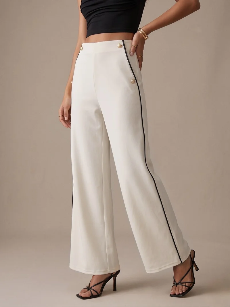 أوجيدر White Contrast Trim Wide Leg Trousers