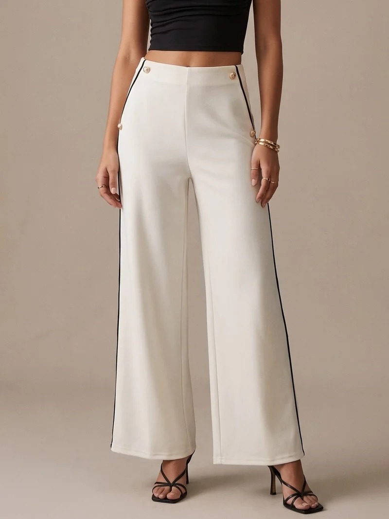 أوجيدر White Contrast Trim Wide Leg Trousers