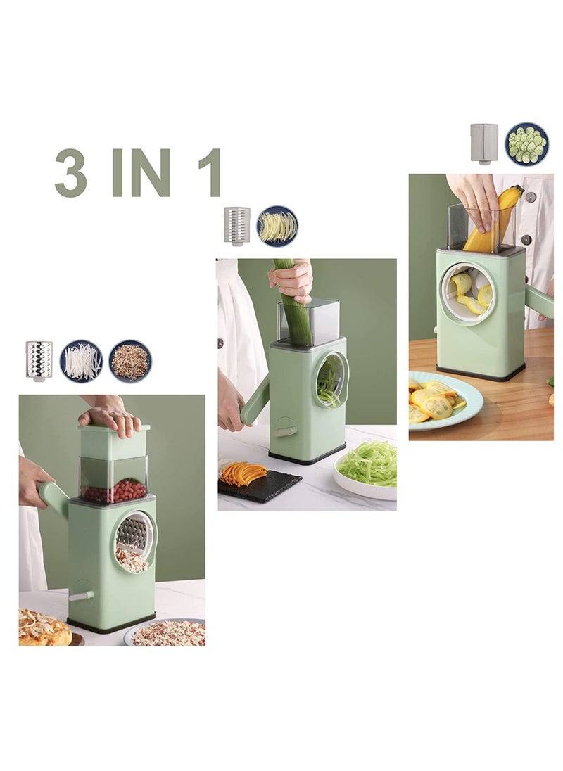 Raxoom Rotary Vegetable Cutter + Cheese Grater - Vegetable Shredder Round Mandoline Slicer, Grater, Salad Maker - Large Feed Port - Suction Base - Vegetable, Fruit, Cookie, OREO, Nuts (Green) - Image 2
