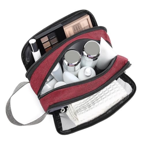 Yeiotsy Dopp Kit for Men - Color Clash Travel Toiletry Organizer with Mesh Pockets, Durable Shaving bag for Gym & Camping (Red) - Image 2
