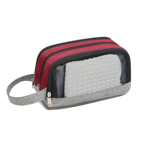 Yeiotsy Dopp Kit for Men - Color Clash Travel Toiletry Organizer with Mesh Pockets, Durable Shaving bag for Gym & Camping (Red) - Image 3