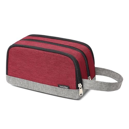 Yeiotsy Dopp Kit for Men - Color Clash Travel Toiletry Organizer with Mesh Pockets, Durable Shaving bag for Gym & Camping (Red) - Image 1