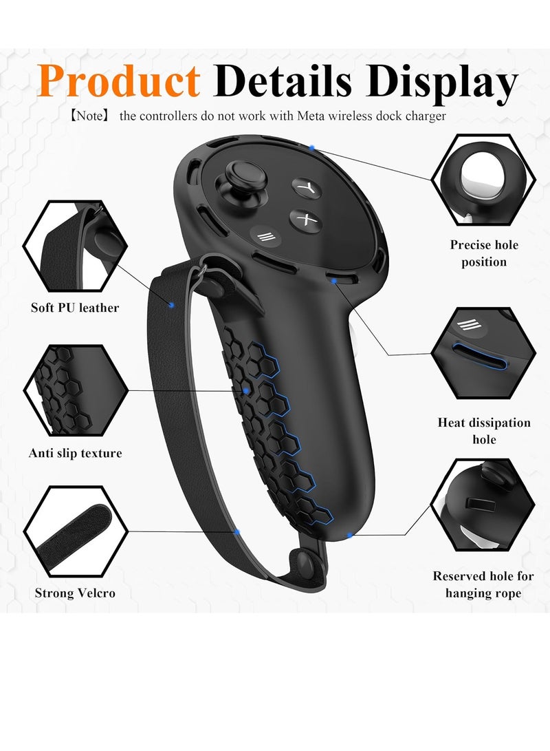 General Controller Grips for Meta Quest 3   Silicone Grips Cover Protective Sleeve with Controller Hand Straps and 2pcs Joystick Cover for Oculus Quest 3 Accessories - Black  - Image 2