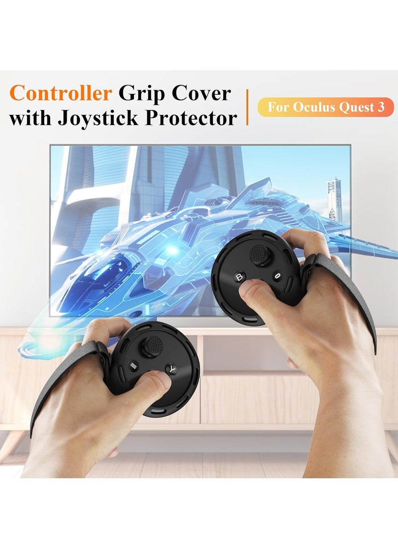 General Controller Grips for Meta Quest 3   Silicone Grips Cover Protective Sleeve with Controller Hand Straps and 2pcs Joystick Cover for Oculus Quest 3 Accessories - Black  - Image 3