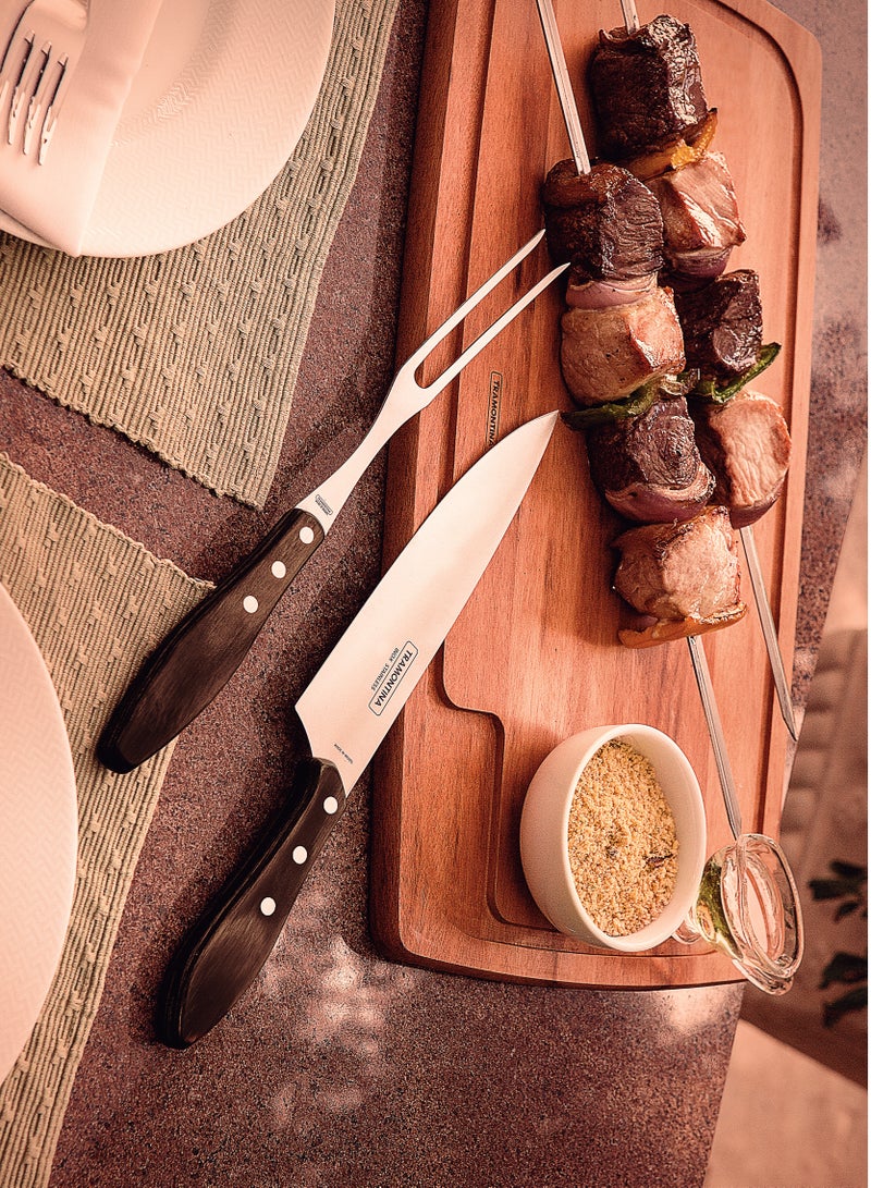 TRAMONTINA Churrasco Stainless Steel Carving Fork with Treated Brown Polywood Handle - Image 4