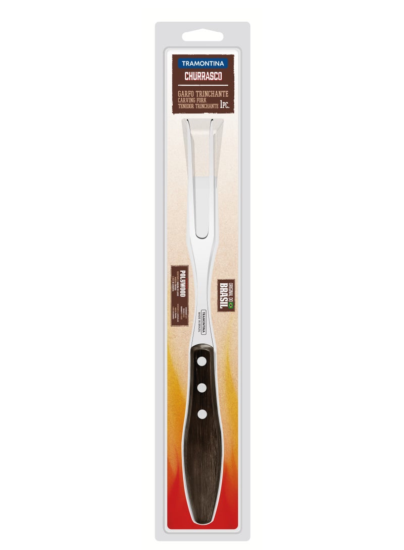 TRAMONTINA Churrasco Stainless Steel Carving Fork with Treated Brown Polywood Handle - Image 2
