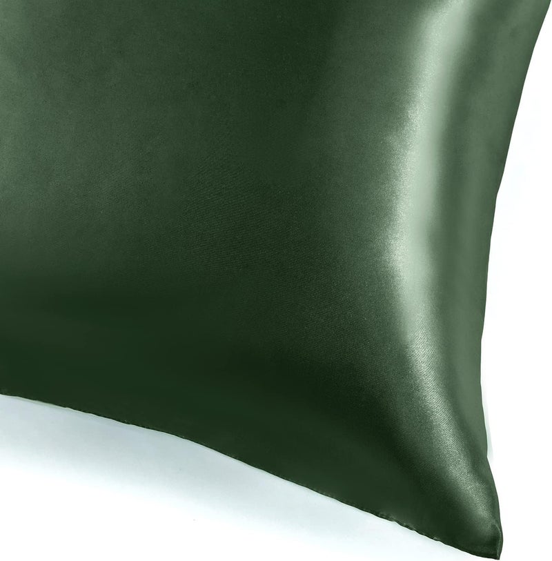 تريلي كيس وسادة جسم ��اتان تريلي للشعر والبشرة، غطاء وسادة جسم ساتان حريري مقاس 20×60 بوصة مع إغلاق مغلف، أخضر غابي - Image 5