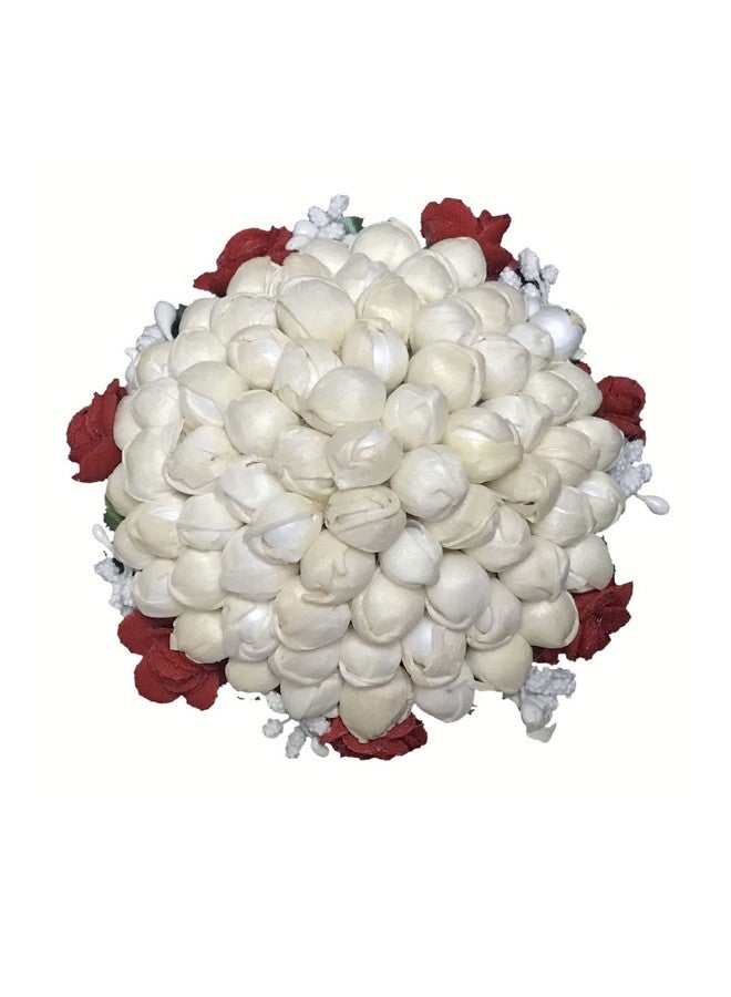Arooman™ Artificial flower Full Juda Bun/Gajra Hair Flower Gajra for Wedding and Parties Use for Women in Color Red& White Pack of 1 - Image 3