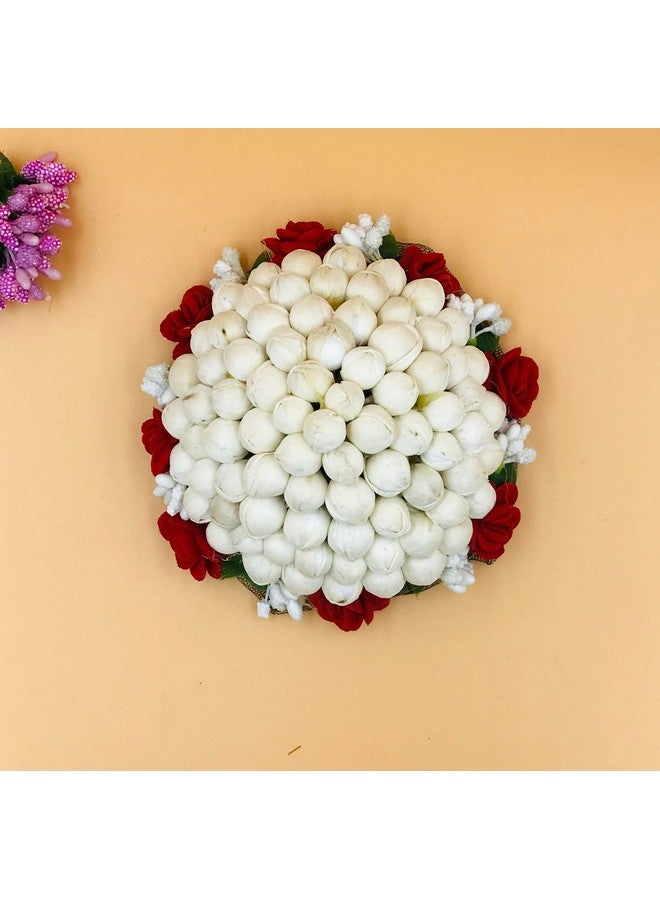 Arooman™ Artificial flower Full Juda Bun/Gajra Hair Flower Gajra for Wedding and Parties Use for Women in Color Red& White Pack of 1 - Image 5