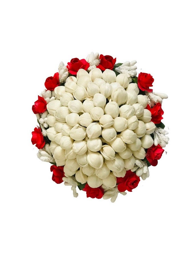 Arooman™ Artificial flower Full Juda Bun/Gajra Hair Flower Gajra for Wedding and Parties Use for Women in Color Red& White Pack of 1 - Image 1