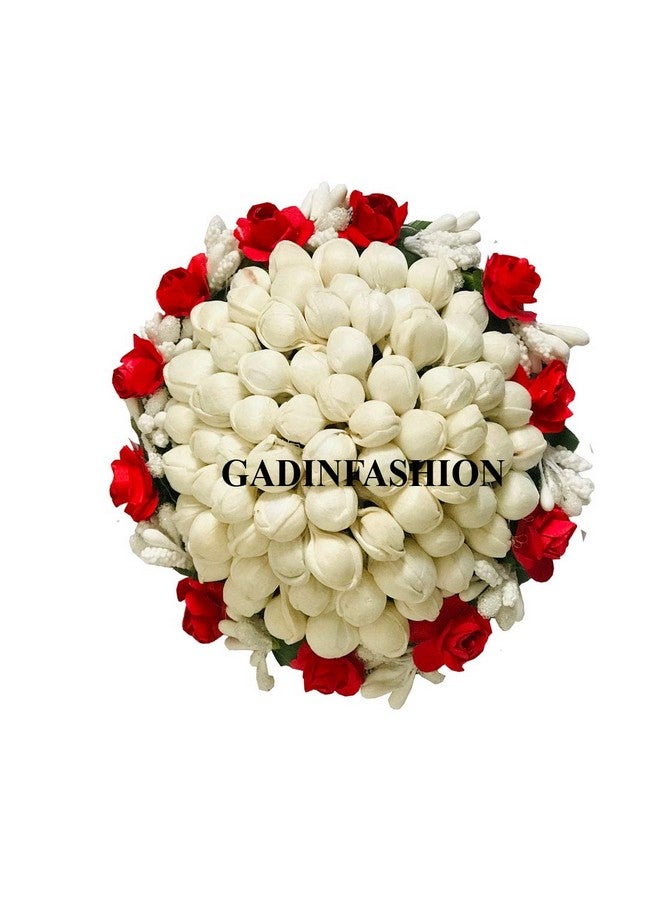 Arooman™ Artificial flower Full Juda Bun/Gajra Hair Flower Gajra for Wedding and Parties Use for Women in Color Red& White Pack of 1 - Image 2