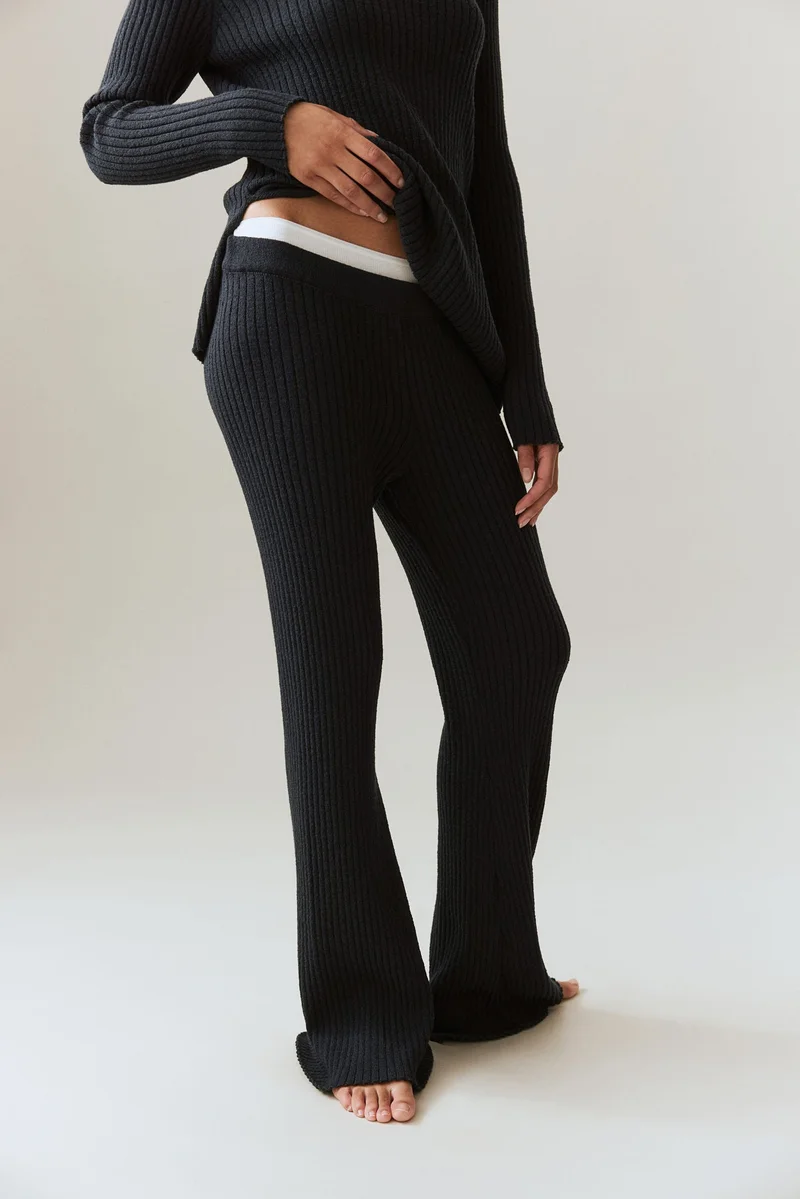 H&M Flared rib-knit trousers