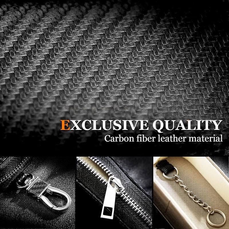 Car keybag, carbon fiber car keychain zipper tool, black storage, black - Image 3