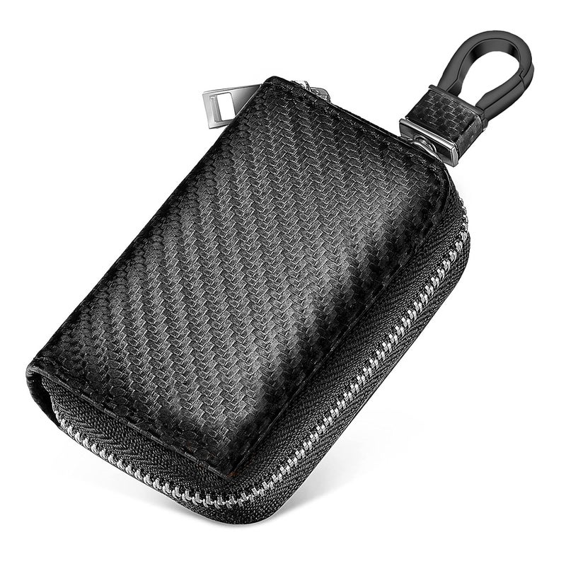 Car keybag, carbon fiber car keychain zipper tool, black storage, black - Image 1