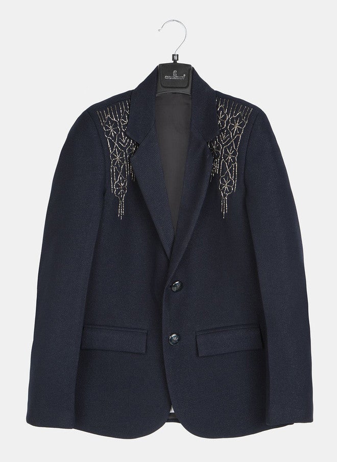 CHARCHIT Boys Embroidered Notched Lapel Neck Single-Breasted Casual Blazer With T-Shirt - Image 2
