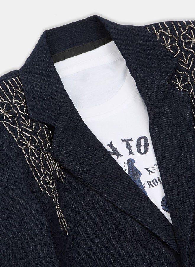 CHARCHIT Boys Embroidered Notched Lapel Neck Single-Breasted Casual Blazer With T-Shirt - Image 5