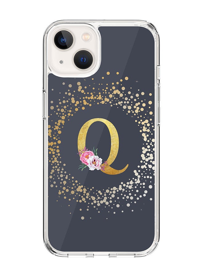 Stylizedd Classic Clear Case For iPhone 14, Hybrid Soft Case Flexible Edges Thin Cover- Custom Monogram Initial Letter Floral Pattern Alphabet - Q (Grey) - Image 1