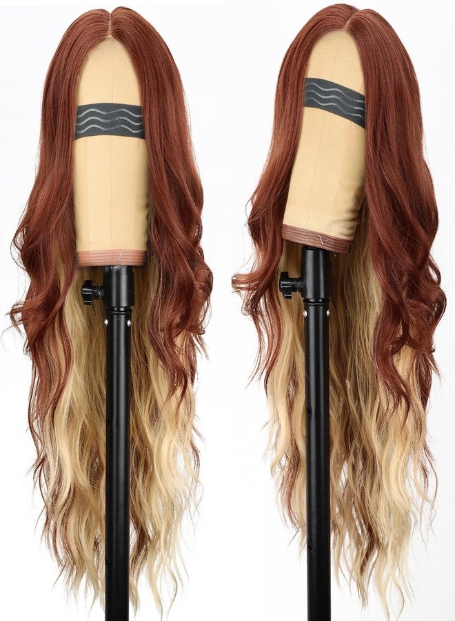 AISI HAIR Copper Blonde Wig for Women, Long Wavy Lace Hairline Middle Part Synthetic Wig for Daily Party-26 Inch - Image 2