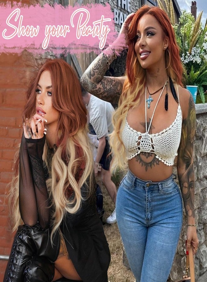 AISI HAIR Copper Blonde Wig for Women, Long Wavy Lace Hairline Middle Part Synthetic Wig for Daily Party-26 Inch - Image 4