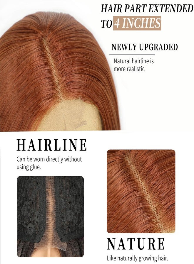 AISI HAIR Copper Blonde Wig for Women, Long Wavy Lace Hairline Middle Part Synthetic Wig for Daily Party-26 Inch - Image 3