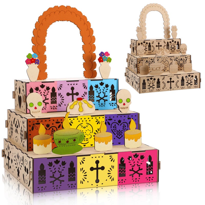 Kathfly Dia De Los Muertos Decoration Dia De Los Muertos Ofrenda Altar Kit Wooden Day of the Dead Shadow Remembrance Picture Frame for Day of the Dead Home Kitchen Room Decoration - Image 2