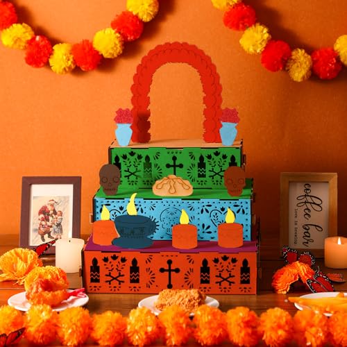 Kathfly Dia De Los Muertos Decoration Dia De Los Muertos Ofrenda Altar Kit Wooden Day of the Dead Shadow Remembrance Picture Frame for Day of the Dead Home Kitchen Room Decoration - Image 3