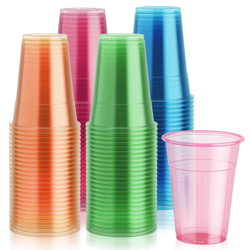 Lilymicky 100 Pack 16 oz Plastic Cups Neon Glowing Plastic Party Cups Assorted Neon Colors for Parties Carnivals and Any Events