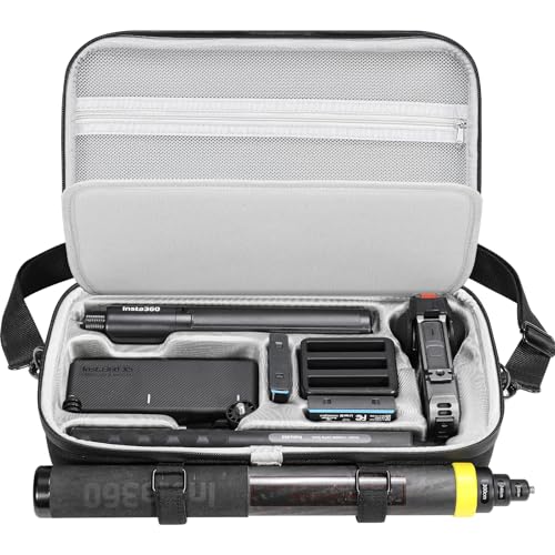 AMAZEAR Carrying Case for Insta360 X5 X4 Air Accessories, Portable Insta 360 X5 Action Camera Waterproof Travel Bag with Shoulder Strap, Compatible with Insta360 X4 Air, 3M 9.8ft Selfie Stick, Black - Image 1