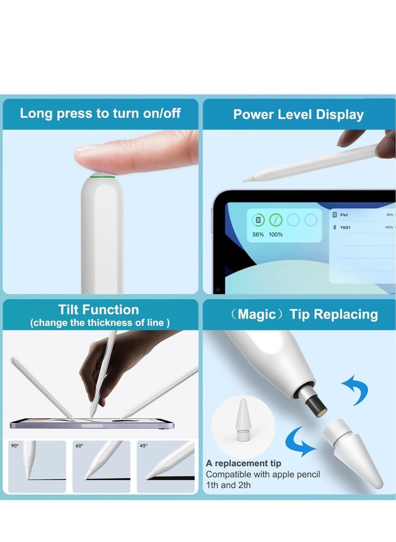 Wireless Charging Pencil (2nd Generation) for iPad, Stylus Pen for iPad with Bluetooth Magnetic, Palm Rejection, Tilt, Compatible with iPad Pro 11in1/2/3, iPad Pro12.9in3/4/5, iPad Air4/5, iPad Mini 6 - Image 3