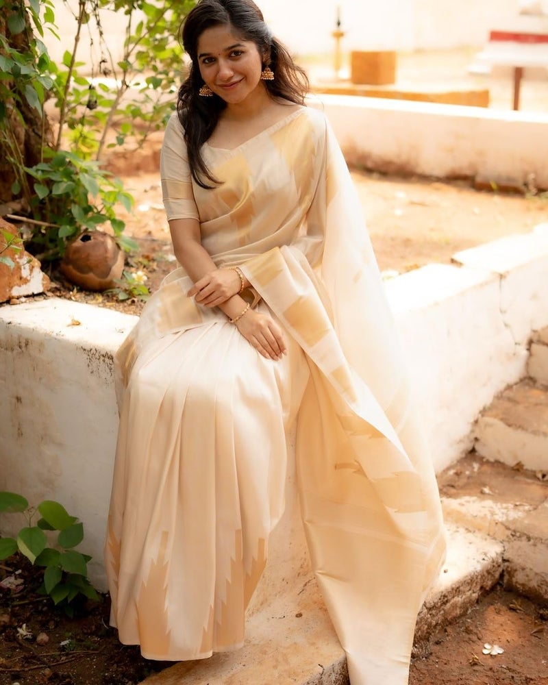 C J Enterprise Women's Banarasi Saree Pure Kanjivaram Silk Saree Soft Design Wear Pattu Sarees Latest Cotton With Blouse Piece Kanchipuram for Wedding sadi new ladies 2025 (Shiv-1) (Offwhite) - Image 2