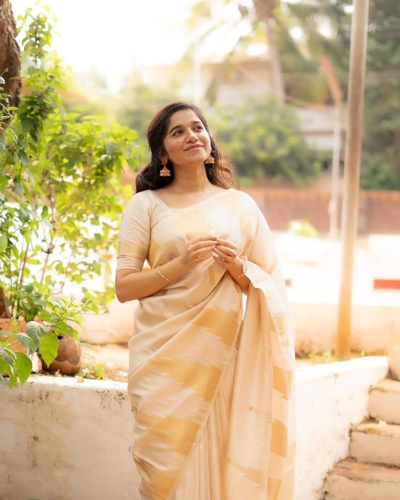 C J Enterprise Women's Banarasi Saree Pure Kanjivaram Silk Saree Soft Design Wear Pattu Sarees Latest Cotton With Blouse Piece Kanchipuram for Wedding sadi new ladies 2025 (Shiv-1) (Offwhite) - Image 5