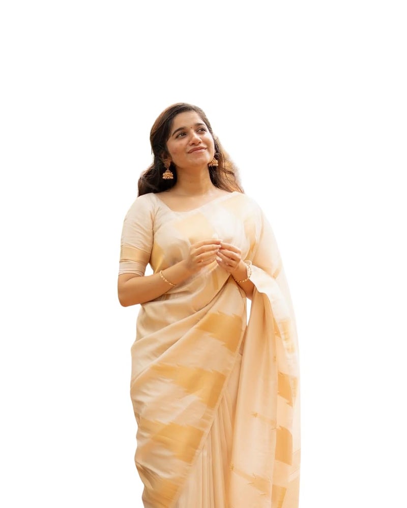 C J Enterprise Women's Banarasi Saree Pure Kanjivaram Silk Saree Soft Design Wear Pattu Sarees Latest Cotton With Blouse Piece Kanchipuram for Wedding sadi new ladies 2025 (Shiv-1) (Offwhite) - Image 1