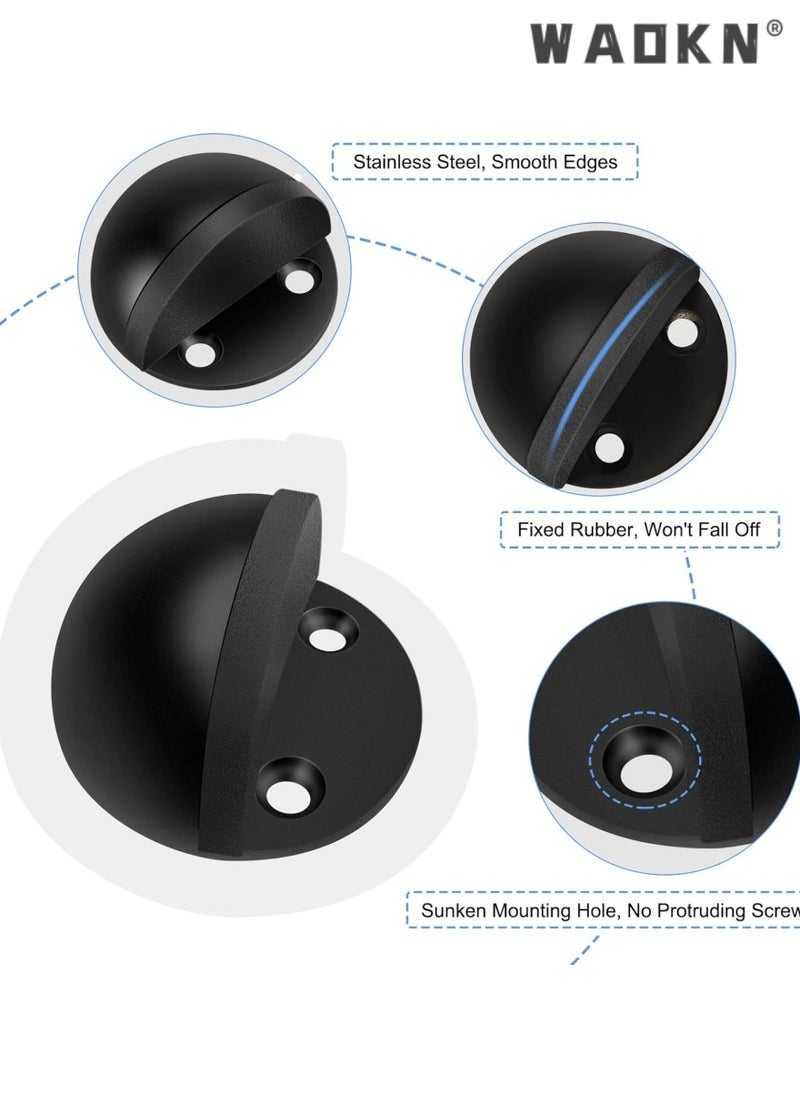 WAOKN 4 Pack Black Turtle Top Door Stopper No Punching Door Collision Silent Glass Door,304 Stainless Steel  Floor Door Stopper Floor Mount No Drill Rubber Bumper Wall Protector for Bottom  - Image 3