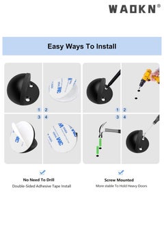 WAOKN 4 Pack Black Turtle Top Door Stopper No Punching Door Collision Silent Glass Door,304 Stainless Steel  Floor Door Stopper Floor Mount No Drill Rubber Bumper Wall Protector for Bottom  - Image 4