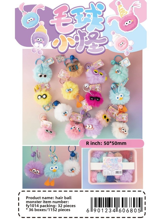 Plush Toy Small Monster Key Chain Student Backpack Pendant Creative Big Eye Doll Key Chain Doll Gift-Color:Fy1014 Hair Ball Monster 32 Pieces - Image 1