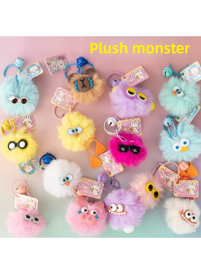 Plush Toy Small Monster Key Chain Student Backpack Pendant Creative Big Eye Doll Key Chain Doll Gift-Color:Fy1014 Hair Ball Monster 32 Pieces - Image 2