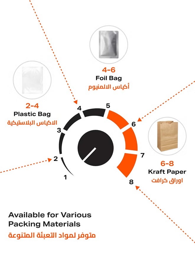 تايمي آلة غلق الأكياس الكهربائية بنبضات مع قابس BS - 400 مم، 400 وات - آلة غلق أكياس يدوية مع 8 مستويات حرارة قابلة للتعديل للتسخين السريع - مثالية للأكياس البلاستيكية المصنوعة من البولي بروبيلين والبولي إيثيلين والأكياس وتغليف المواد الغذائية واستخدام الشركات الصغيرة - Image 4