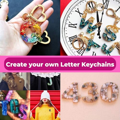 Oytra Resin Alphabet Keychain Silicone Mould for DIY Art and Craft Materials with 12 Keyrings Letter and Number Casting Set for Beginners - Image 2