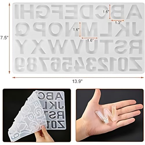 Oytra Resin Alphabet Keychain Silicone Mould for DIY Art and Craft Materials with 12 Keyrings Letter and Number Casting Set for Beginners - Image 4