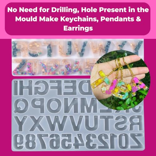 Oytra Resin Alphabet Keychain Silicone Mould for DIY Art and Craft Materials with 12 Keyrings Letter and Number Casting Set for Beginners - Image 3
