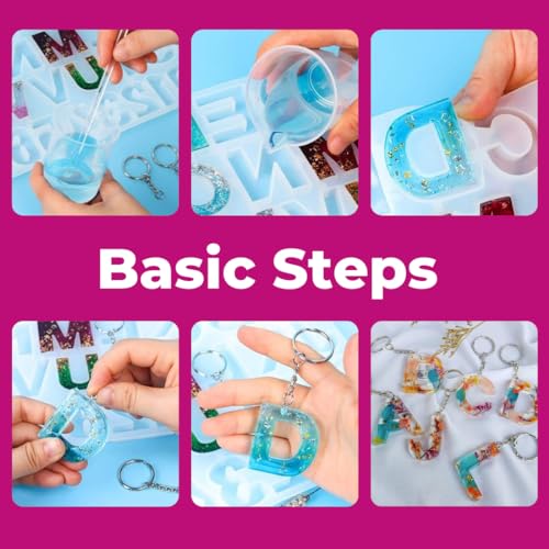 Oytra Resin Alphabet Keychain Silicone Mould for DIY Art and Craft Materials with 12 Keyrings Letter and Number Casting Set for Beginners - Image 5