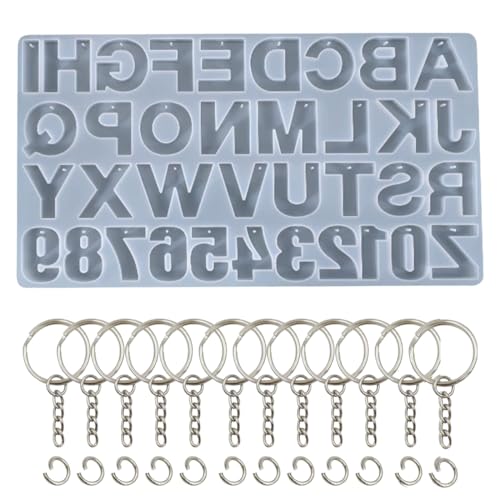 Oytra Resin Alphabet Keychain Silicone Mould for DIY Art and Craft Materials with 12 Keyrings Letter and Number Casting Set for Beginners - Image 1