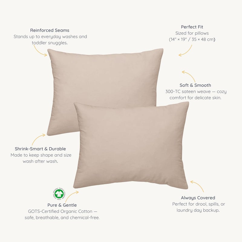 MakeMake Organics Organic Toddler Pillowcase (Set of 2) GOTS Certified Organic Cotton Toddler Pillowcase 14x19 Pillows Boys (Solid Taupe, 14x19) - Image 3