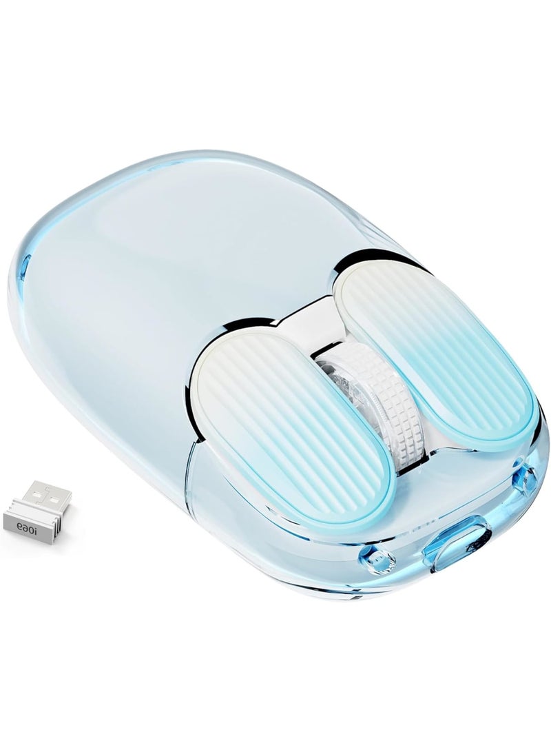 SOLARAE 2.4GHz Wireless Mouse with USB Mini Receiver, Mouse, Transparent Shell, 7 RGB Backlit, 1600 DPI Optical Tracking, Portable Rechargeable Noiseless Mice for Laptop, PC, Desktop, MacBook, Blue - Image 1
